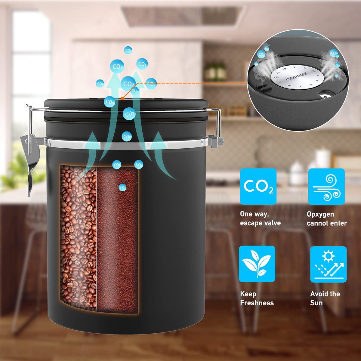 Coffee canister set for ground coffee with Date Tracker