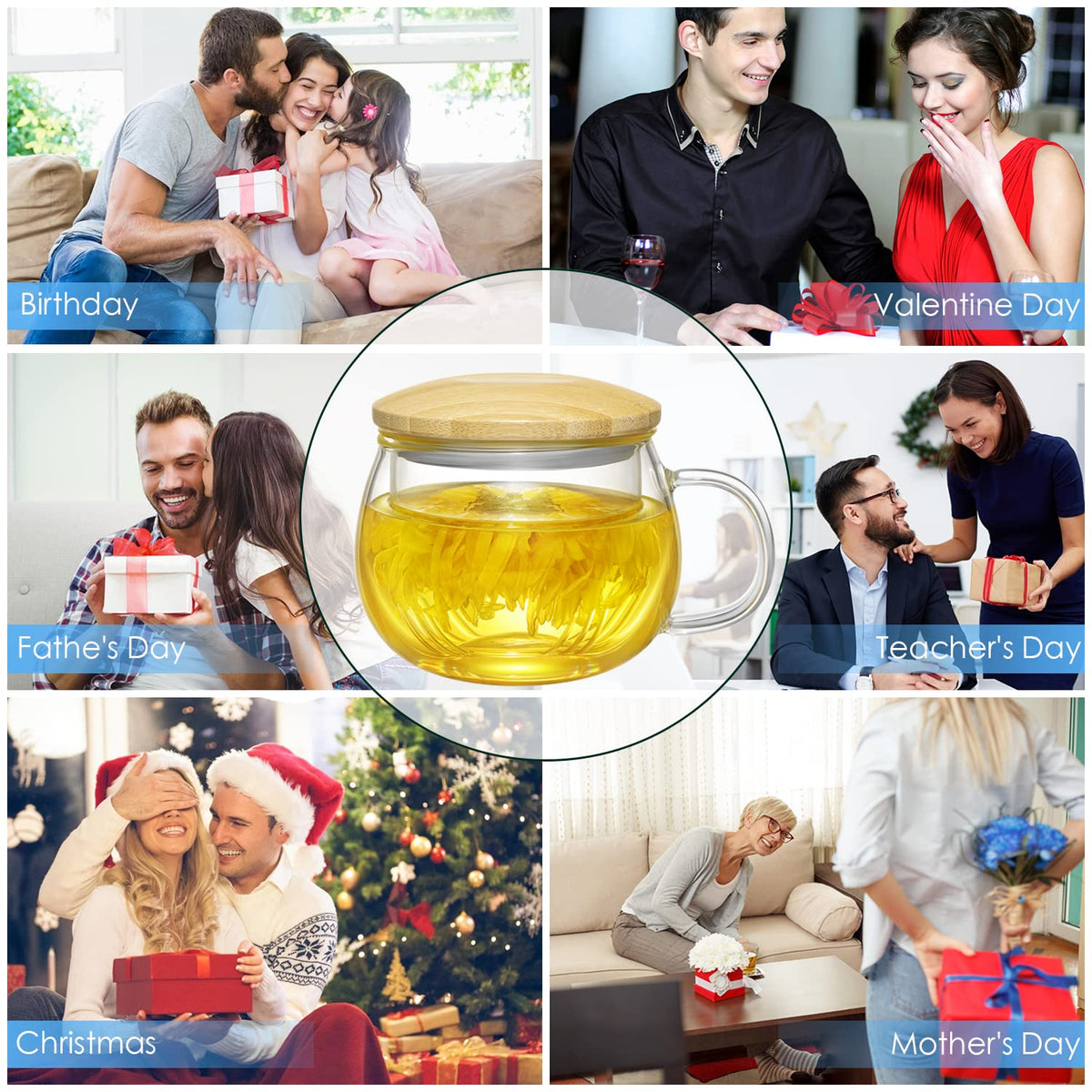 13oz Clear Glass Tea Mug with Filter and Lid for Blooming & Loose Leaf Tea (13 Count)