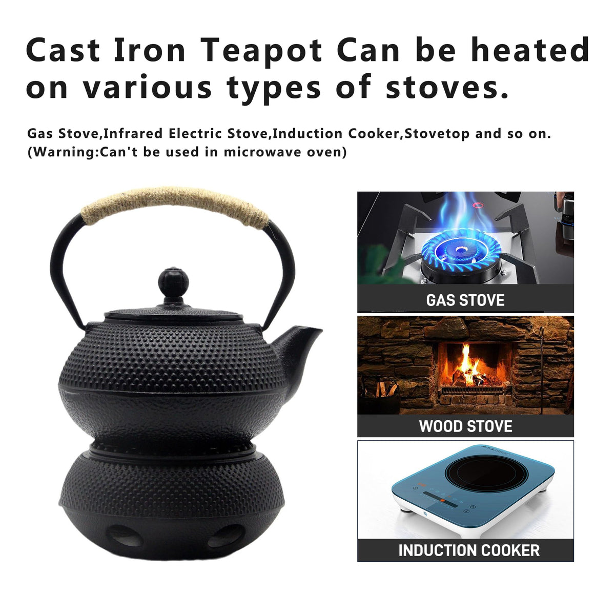 30.4oz Small Cast Iron Teapot Set with Candle Warmer