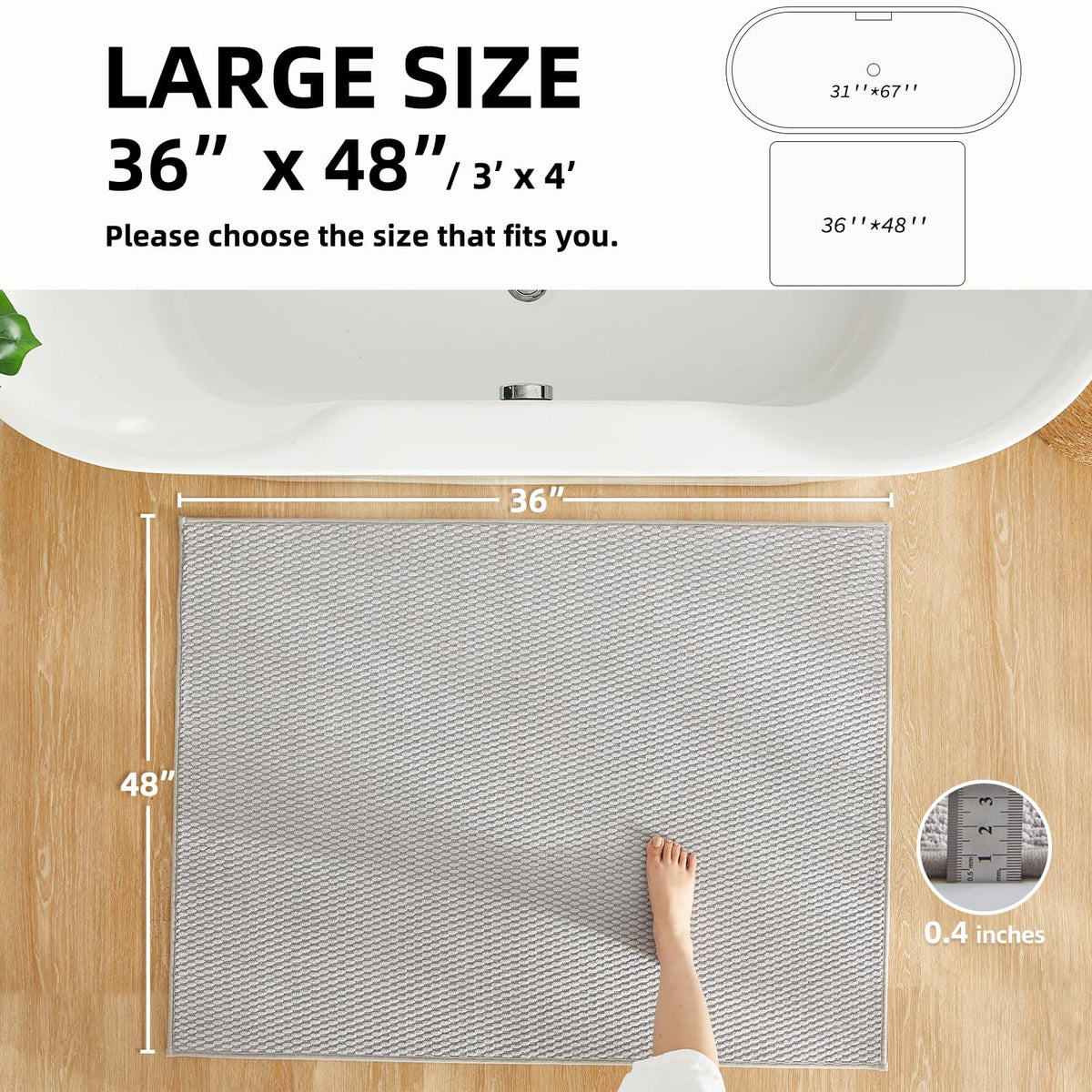 Large Bathroom Rugs Non Slip Washable Bath Rugs Super Absorbent Bathroom Rug Thin Quick Dry Low Pile Bath Mats (3.8668 Sq Ft)
