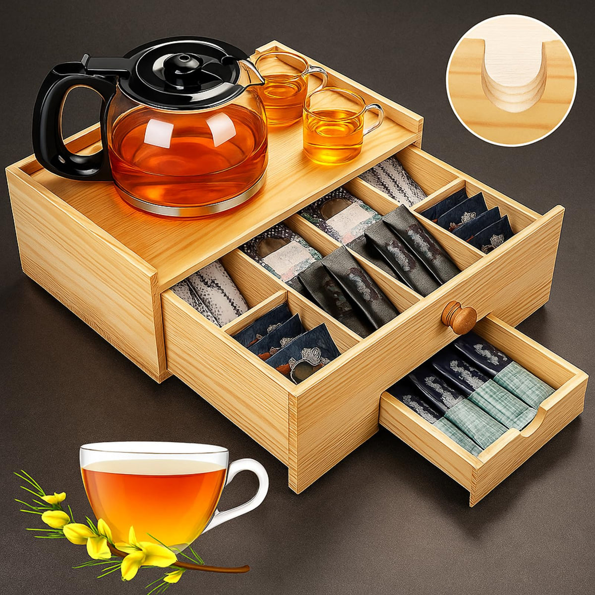 Tea Bag Organizer Wooden Tea Storage Box
