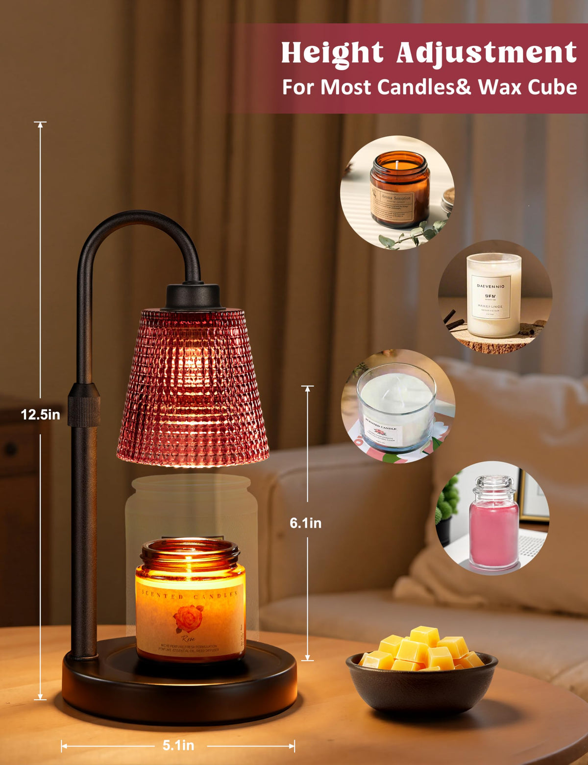 Pomegranate Red Candle Warmer Lamp with Timer