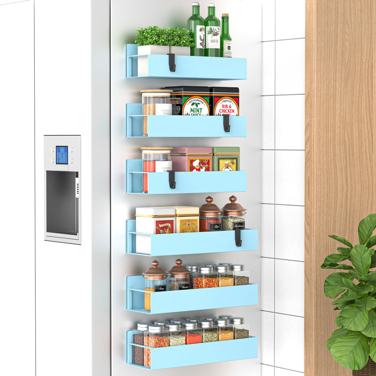Metal Magnetic Spice Rack for Refrigerator Blue (6 Count)