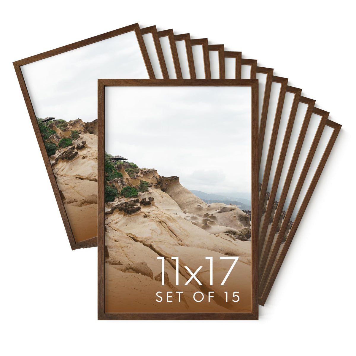 11x17 Walnut Oak Wood Picture Frames Set of 15