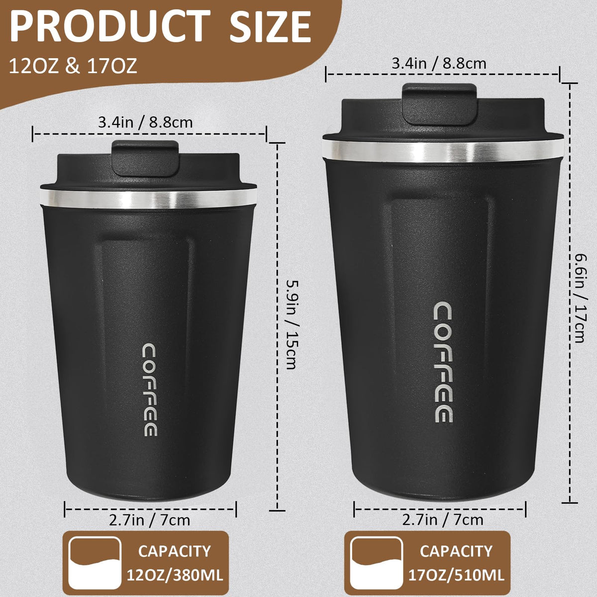 4 Pack Travel Coffee Mug 12oz Insulated Coffee Cup with Lid (4 Count)