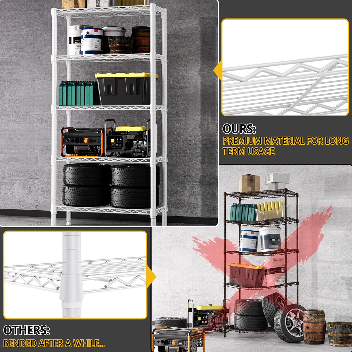 1250 lbs 5 Tier Shelf Metal Storage Shelves Wire Rack Closet Organizers for Garage Kitchen Bathroom Laundry White 11.8" D x 29.5" W x 59.5" H (5 Count)