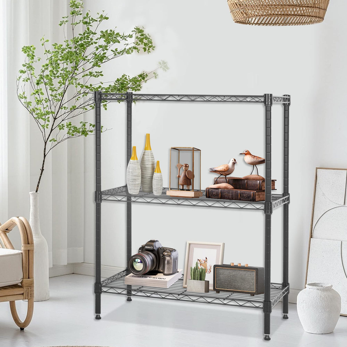 Wire Shelving Units Adjustable Metal Storage Rack 23D x 13W x 30H 3 Tier Pantry Shelves NSF Kitchen Shelf for Kitchen Garage Commercial Small Places