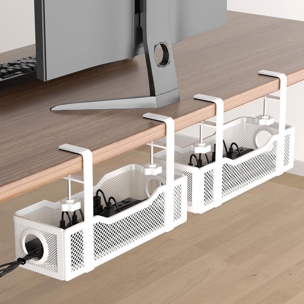 2 Pack Under Desk Cable Management Box White (2 Count)