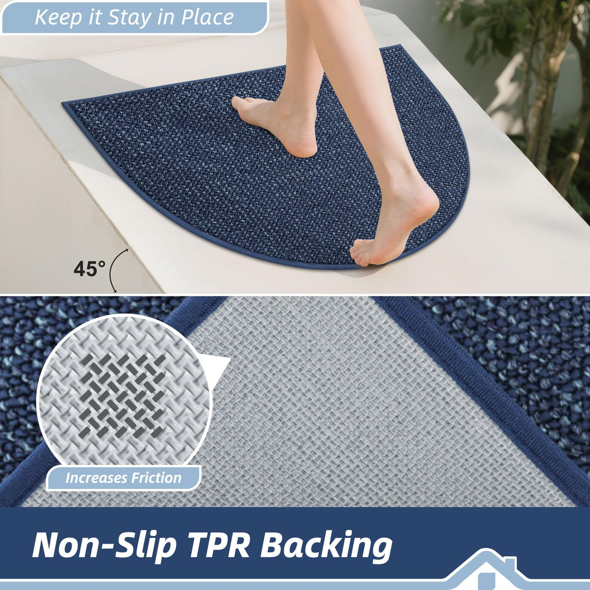 Dirt Trapper Door Mat 17" x 30" Half Circle Non Slip Rugs