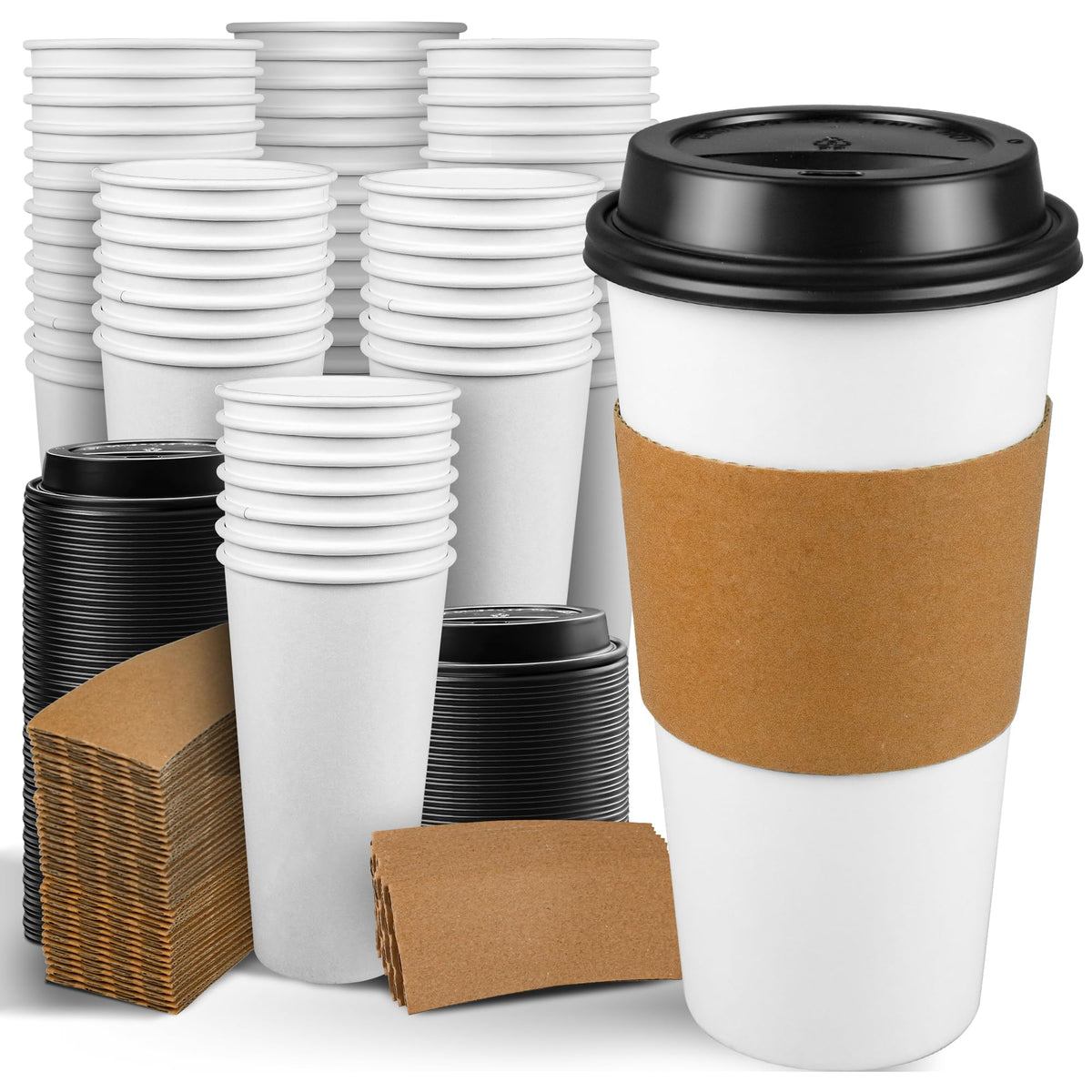 100 Pack 20 oz Disposable Coffee Cups with Lids and Sleeves (100 Count)