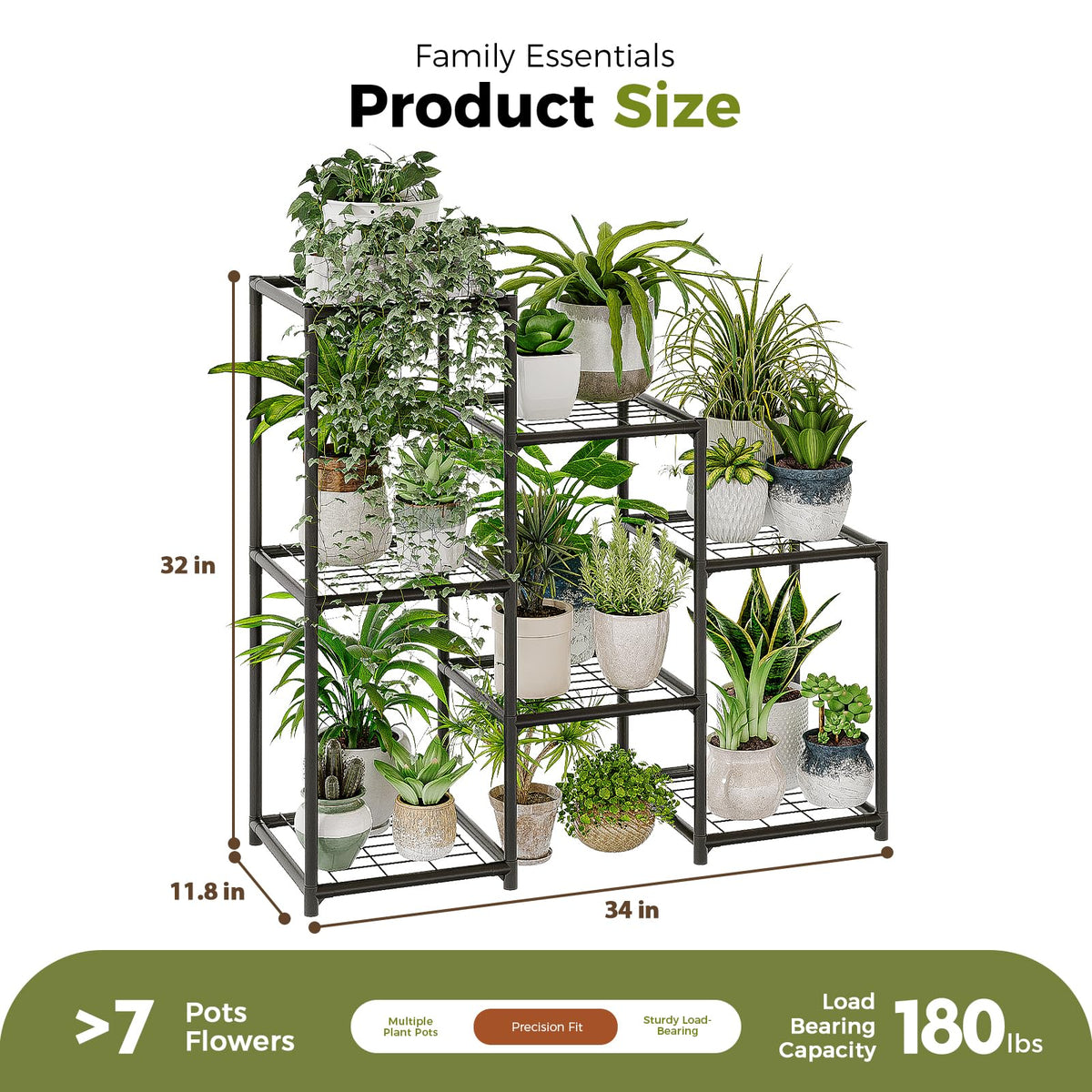 Black Plant Stand Outdoor Metal Plant Shelf for Multiple Plants