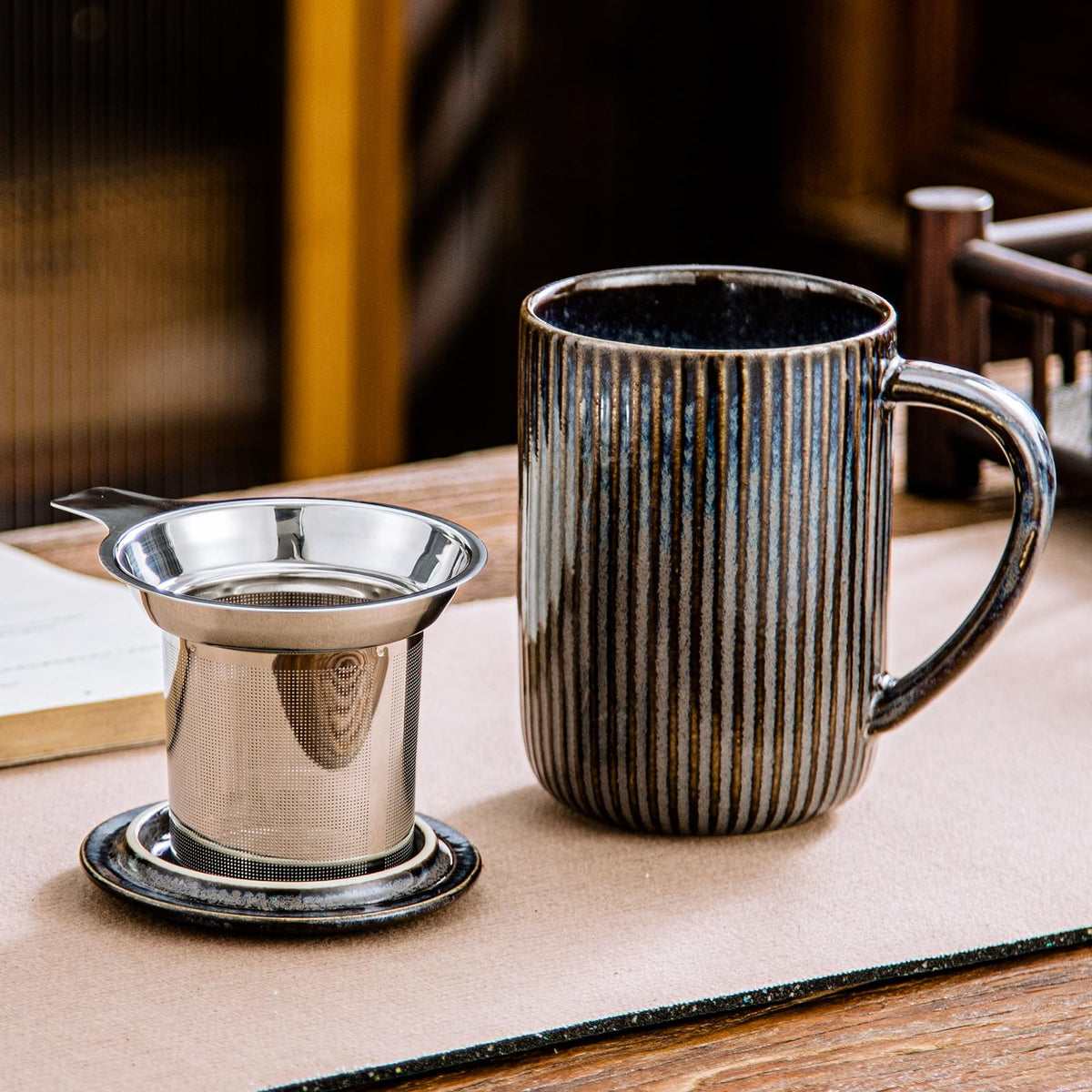15.5oz 470ml Ceramics Teacups with Infuser and Lid