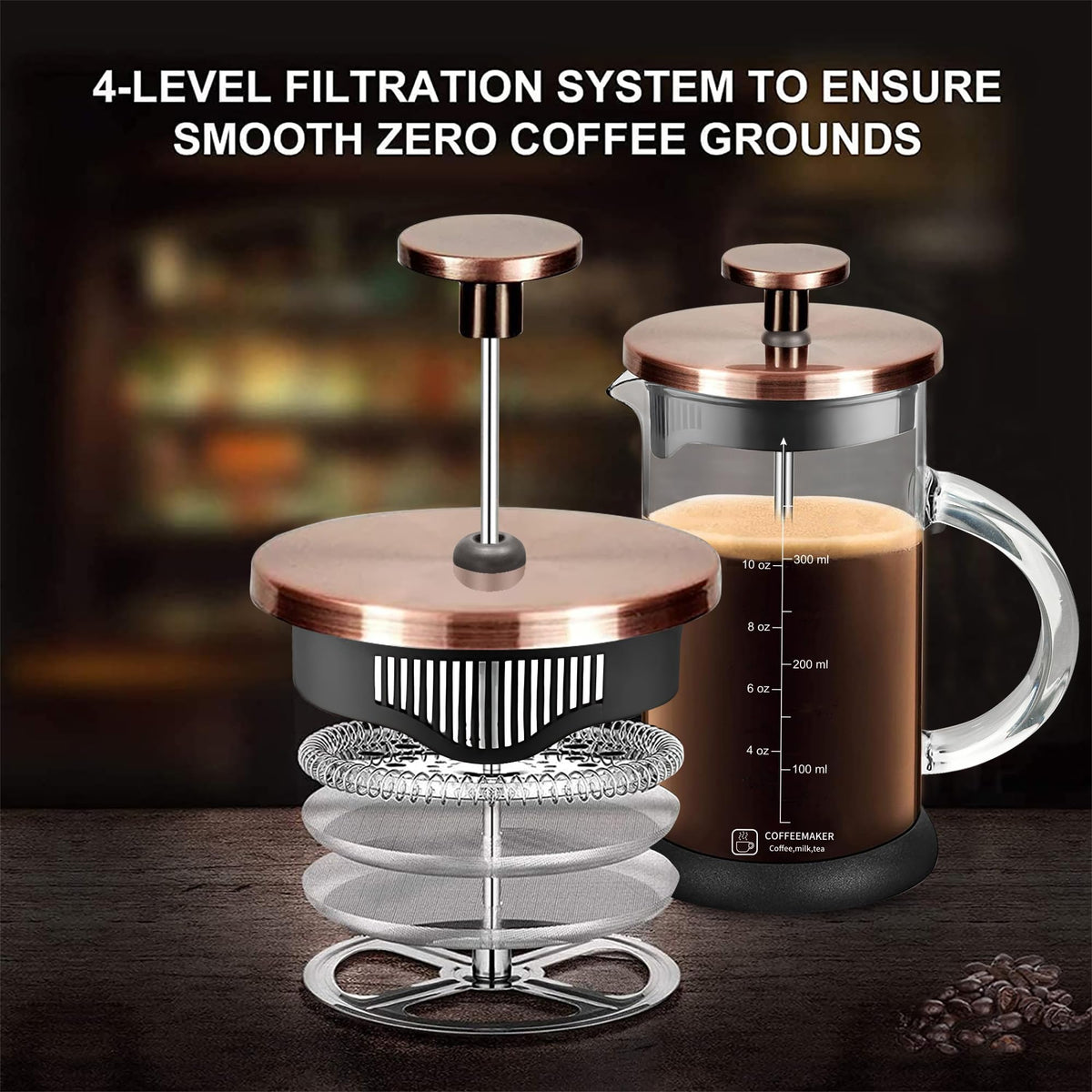 French Press Coffee Maker 12 Ounce Espresso Tea Coffee Maker with 4 Filters System