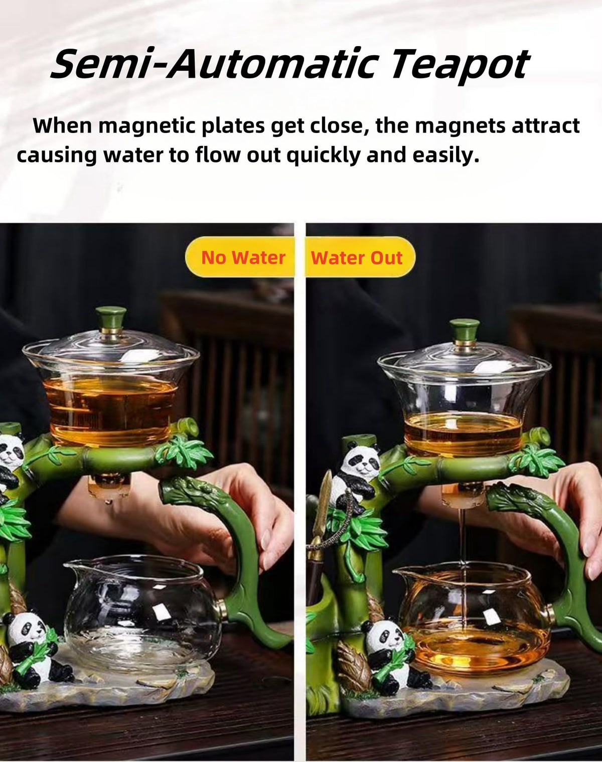 Chinese Gongfu Tea Set Magnetic Glass Teapot with Infuser Semi Automatic Tea Maker Set for Loose Leaf Tea