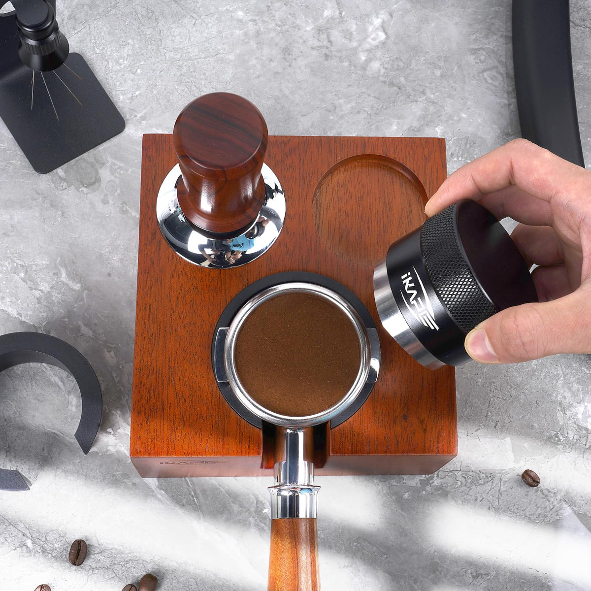 51/53/54mm Espresso Tamper Station, Wooden Coffee Tamper Holder Base, Espresso Tamp Mat Stand Fit for 51, 53, 54 mm Espresso Accessories - Can be Adjustable Portafilters Stand Height