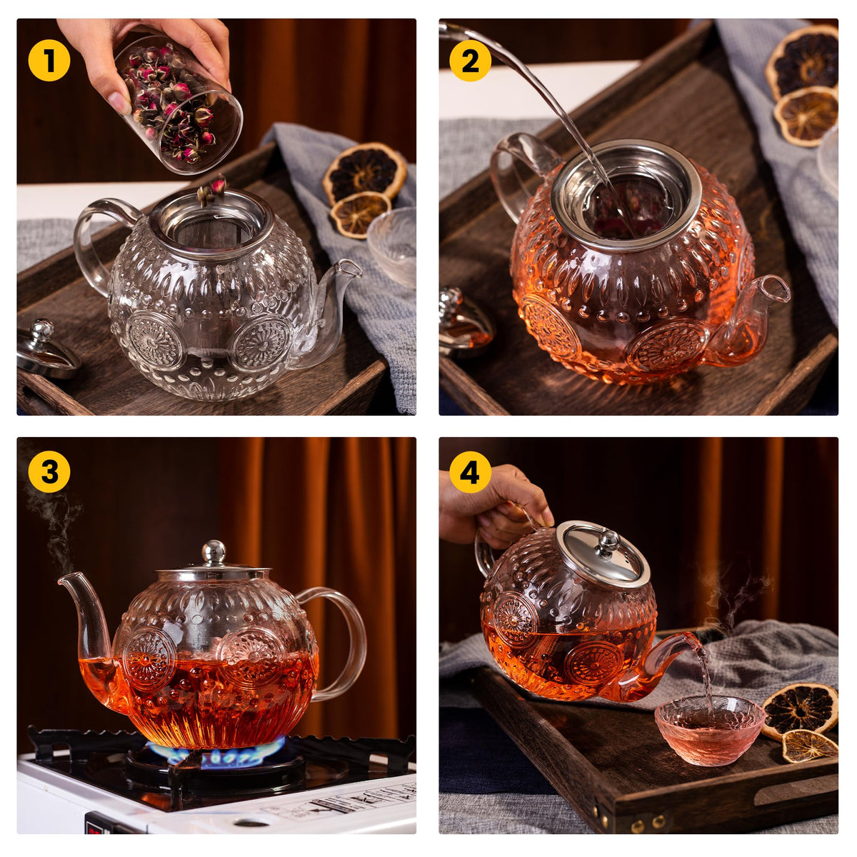 50OZ 1500ml Vintage Glass Teapot with Removable Infuser