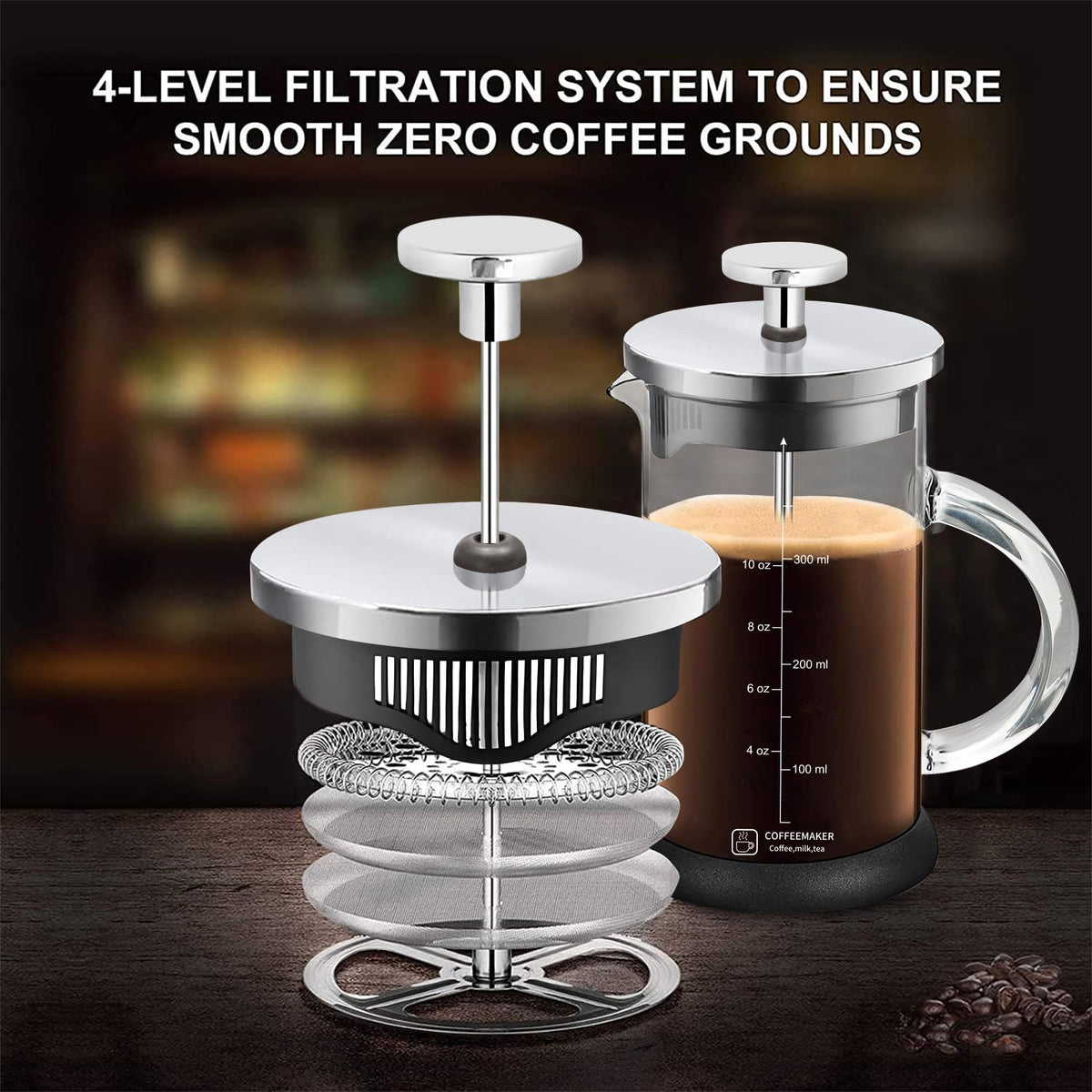 French Press Coffee Maker 12 Ounce Espresso Tea Coffee Maker with 4 Filters System