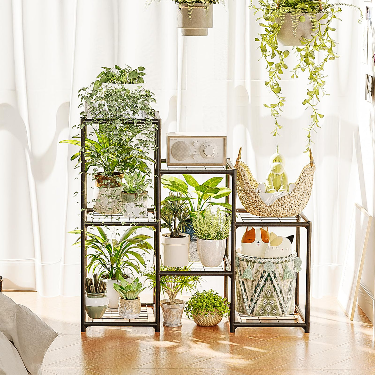 Black Plant Stand Outdoor Metal Plant Shelf for Multiple Plants