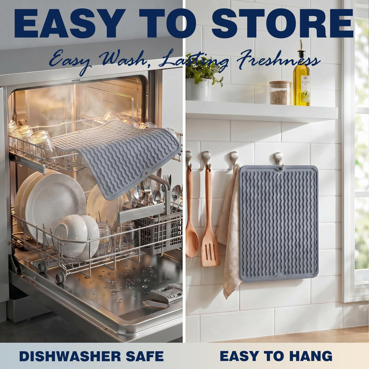 2 Pack Caketime Silicone Dish Drying Mat for Kitchen Counter Cooking Baking Under Sink Protector Espresso Machine Accessories Stone Rack Trays Drain Extra Large 24"x18"