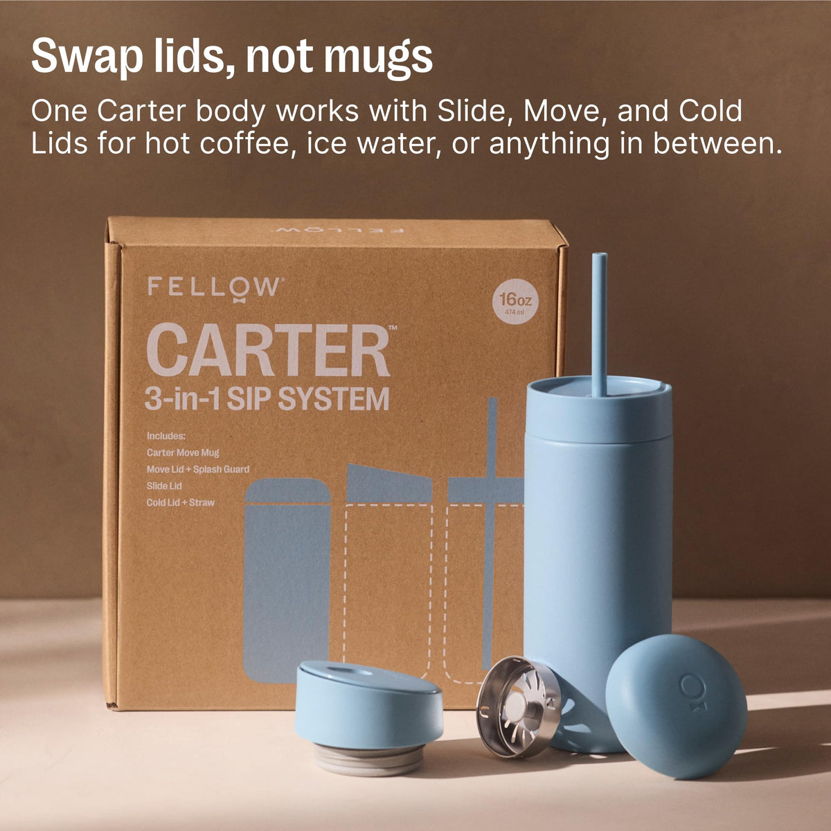 Carter 3-in-1 Ceramic Lined Travel Coffee Mug Tumbler 16 oz