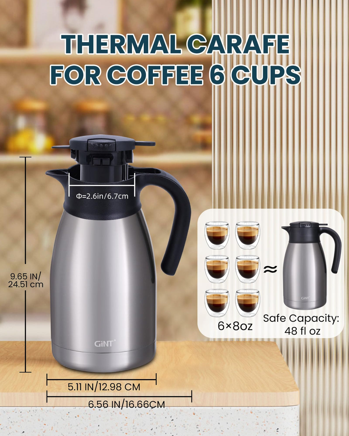 51Oz Stainless Steel Thermal Coffee Carafe with Lid