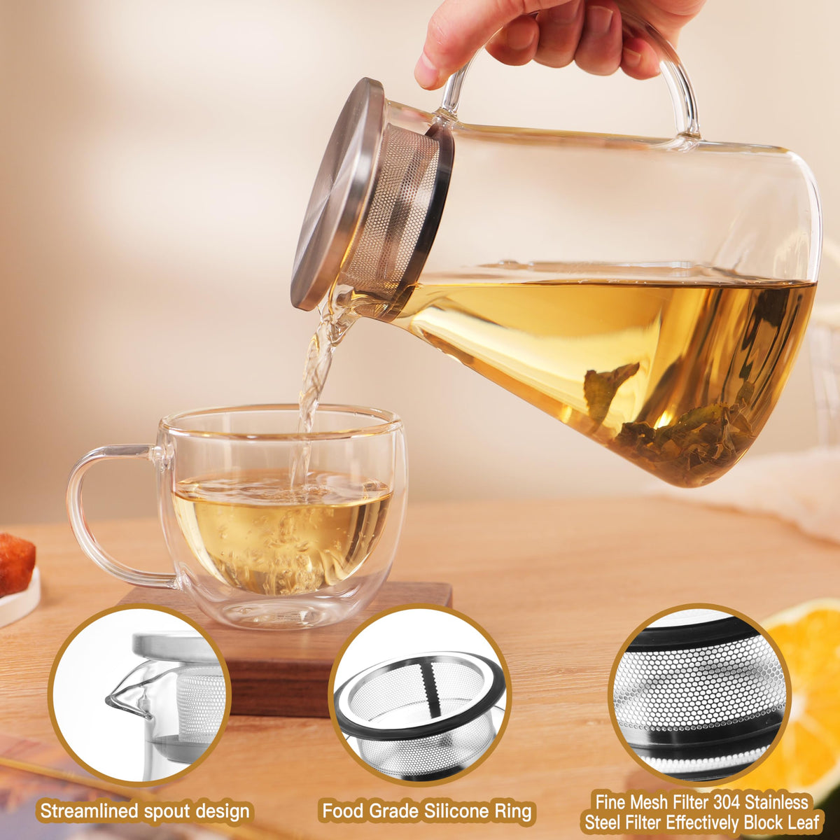 40oz 1200ml Glass Teapot Stovetop Safe