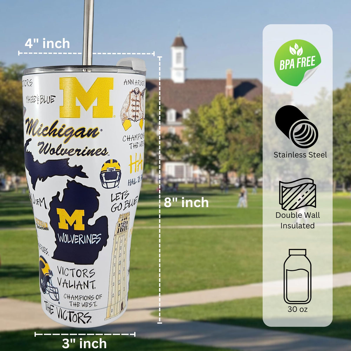 University of Michigan 30oz Stainless Steel 3D Icon Tumbler