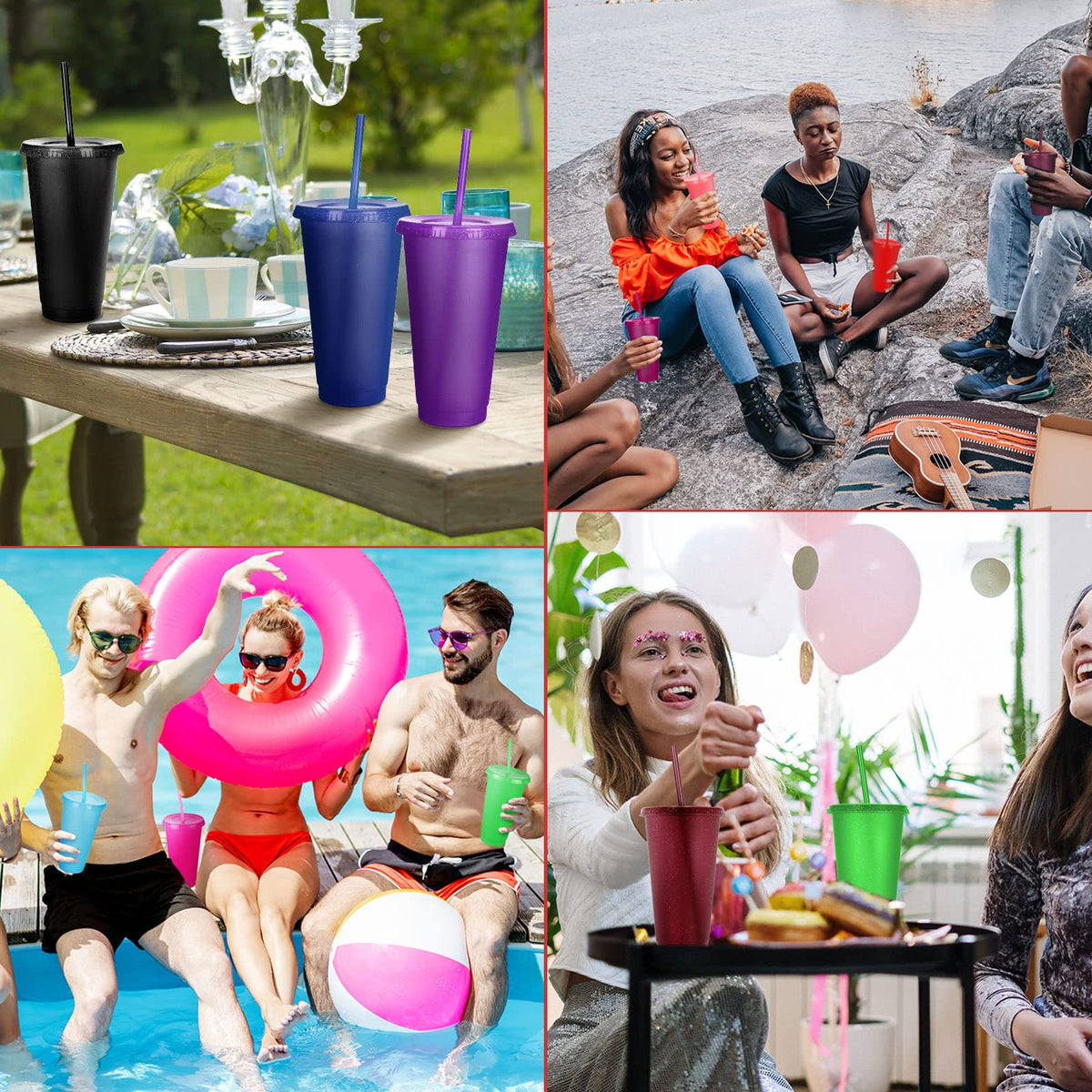 30 Pack Tumbler with Straw and Lid Bulk Glitter Plastic Cups Water Bottle Iced Coffee Travel Mug Reusable Party Favor Cups for Birthdays travel 24 (30 Count)