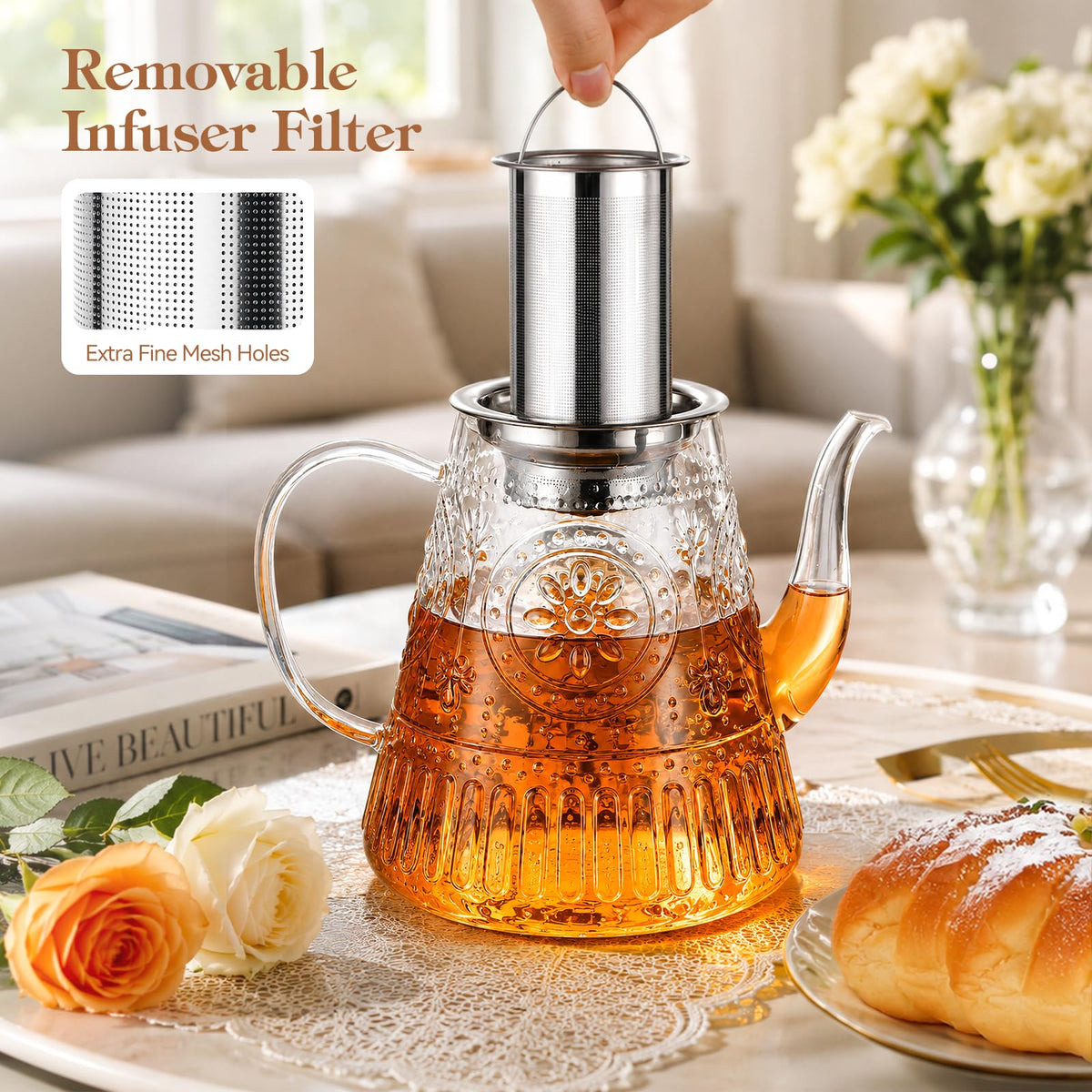 1500ml 52oz Large Glass Teapot