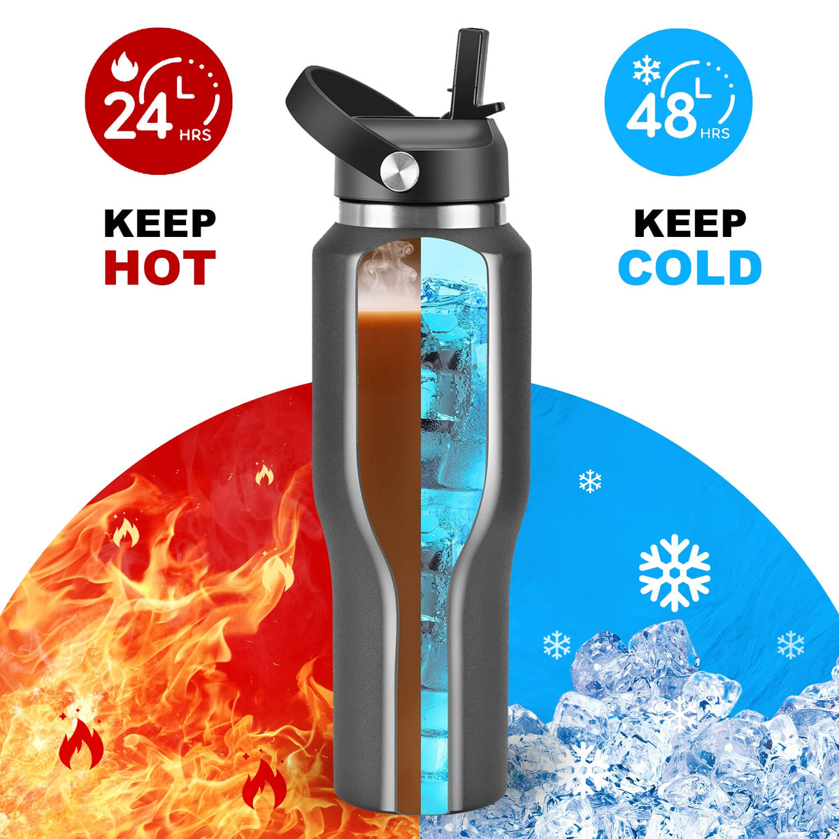 40 oz Insulated Water Bottle with Straw fit in Car Cup Holder