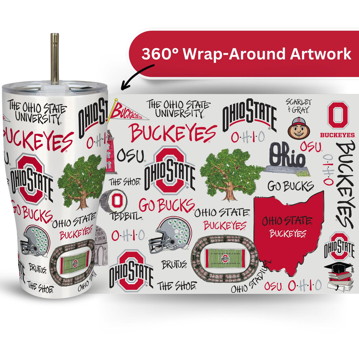 Magnolia Ohio State University 30oz Stainless Steel 3D Icon Travel Mug