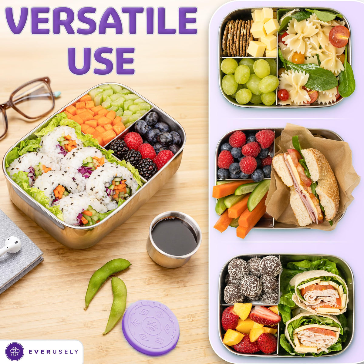 Stainless Steel Bento Box + Condiment Container