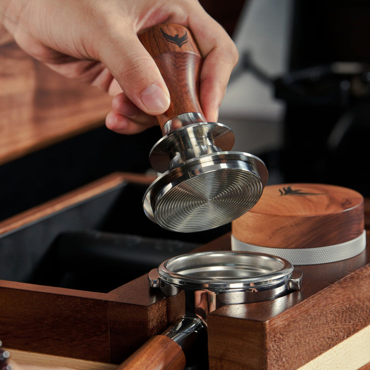 54mm Espresso Tamper for Breville Machine Rosewood KNODOS Auto Leveling