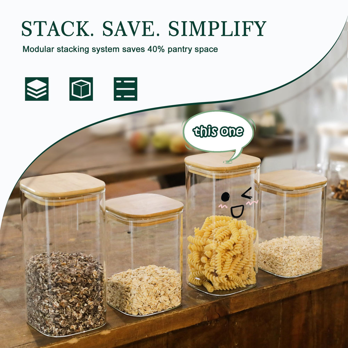 Kitchen Glass Jars Set with Bamboo Lids for Storage
