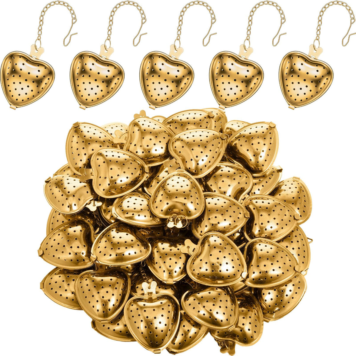 100 Pcs Tea Strainer Stainless Steel Tea Ball Infuser Loose Leaf Tea Steeper Tea Interval Diffuser Heart Shape Mesh Tea Filters with Extended Chain Hook for Seasonings Cup Bottle (100 Count)