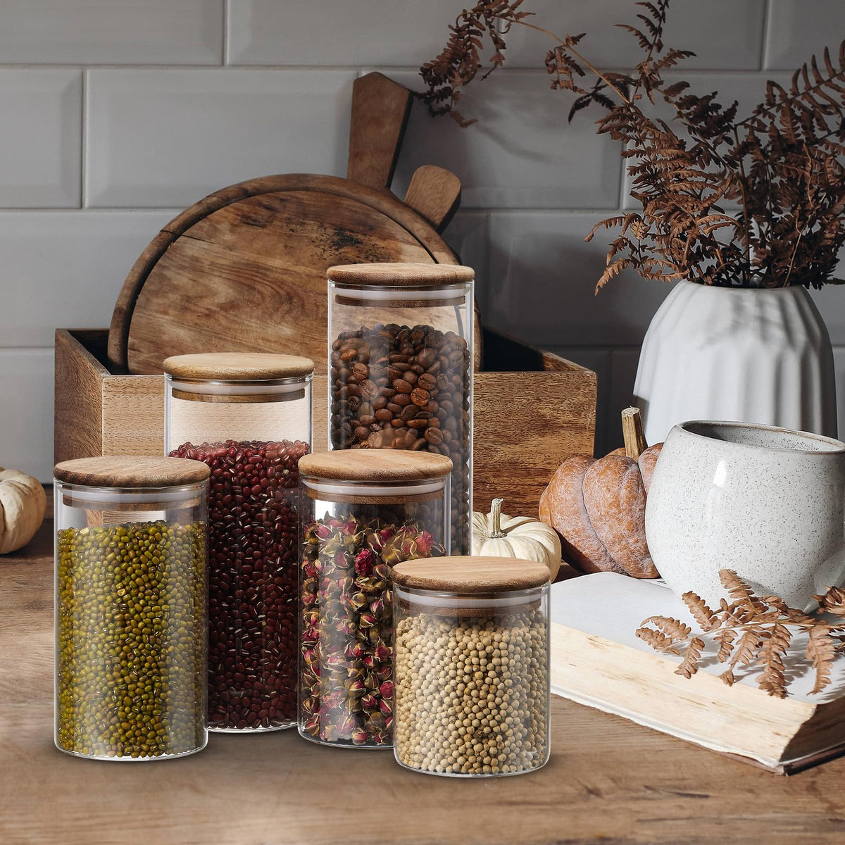 Glass Storage Jars with Wooden Lids (24 Count)