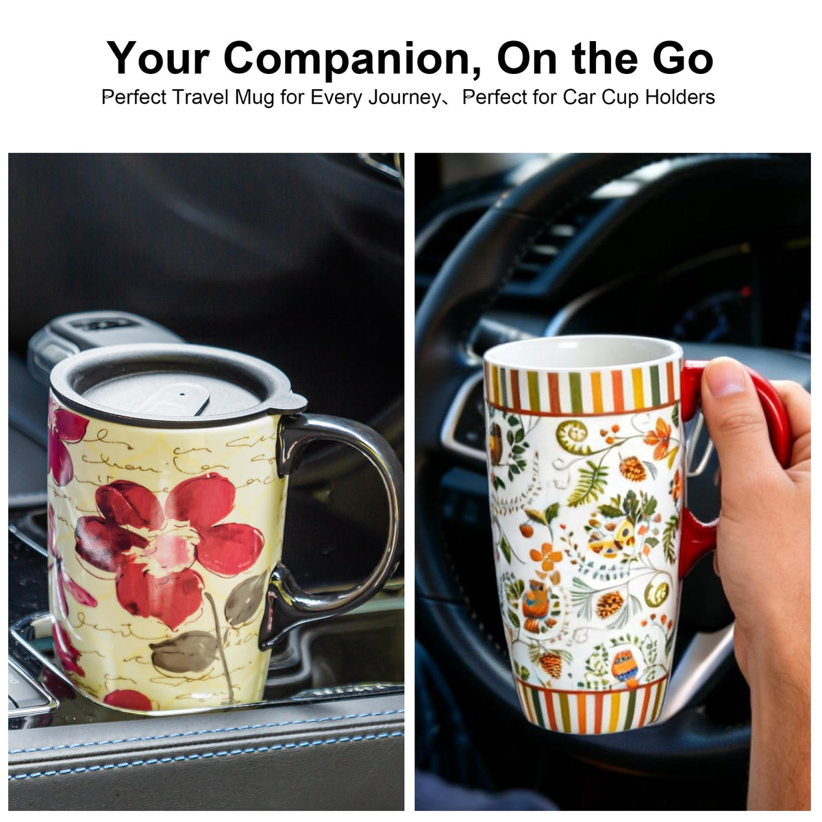 Ceramic Travel Mugs Set of 2 (2 Count)