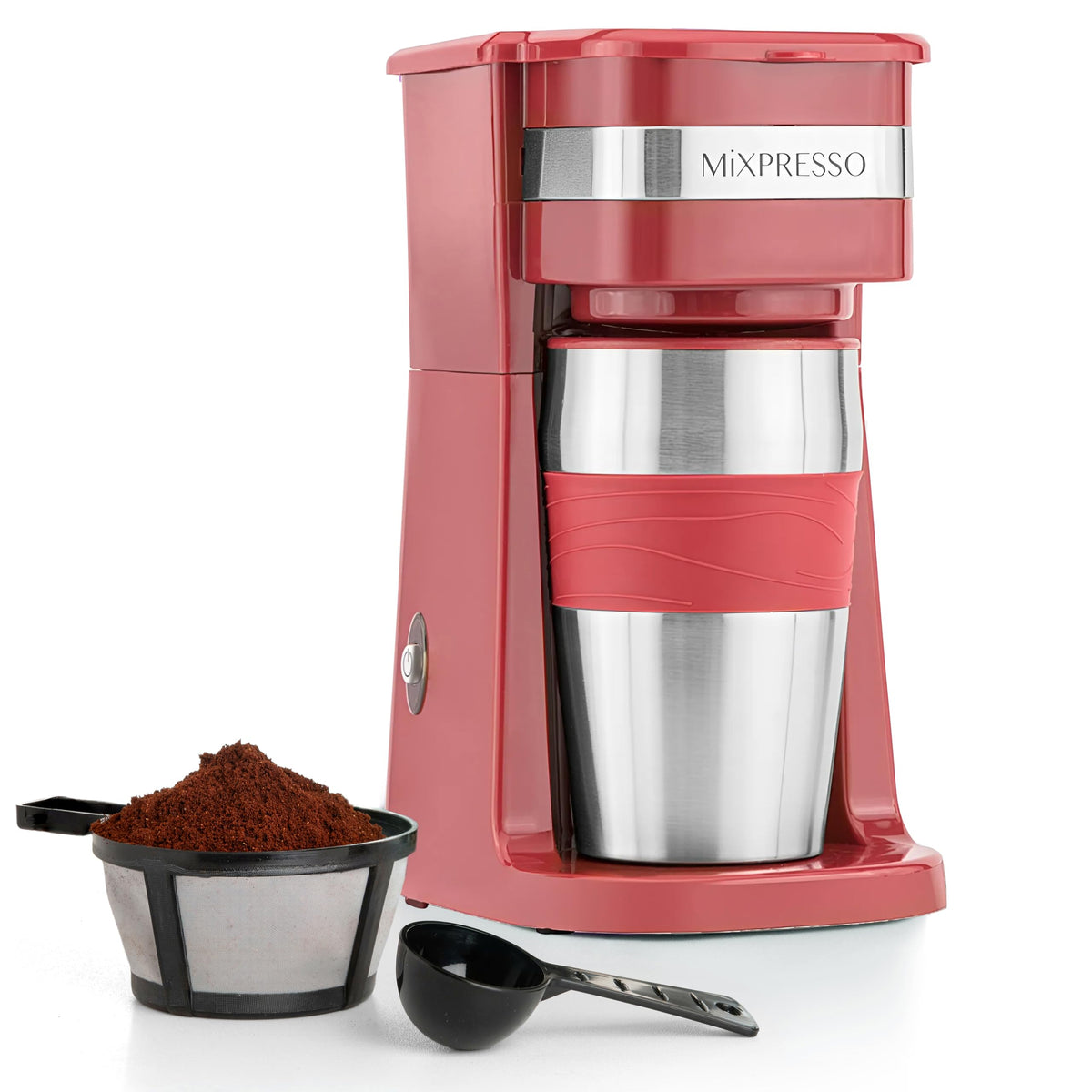 Single Serve & Single Cup Coffee Maker with 14oz Travel Mug Red