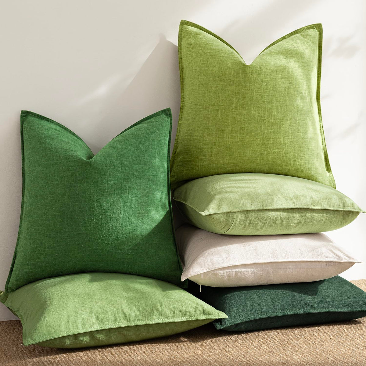 Pack of 2 Decorative Linen Solid Throw Pillow Covers Soft Accent Euro Cushion Case Boho Farmhouse Pillowcase for Chair Couch Sofa Bedroom Living Room Home Decor 26 x 26 Inch Forest Green (2 Count)