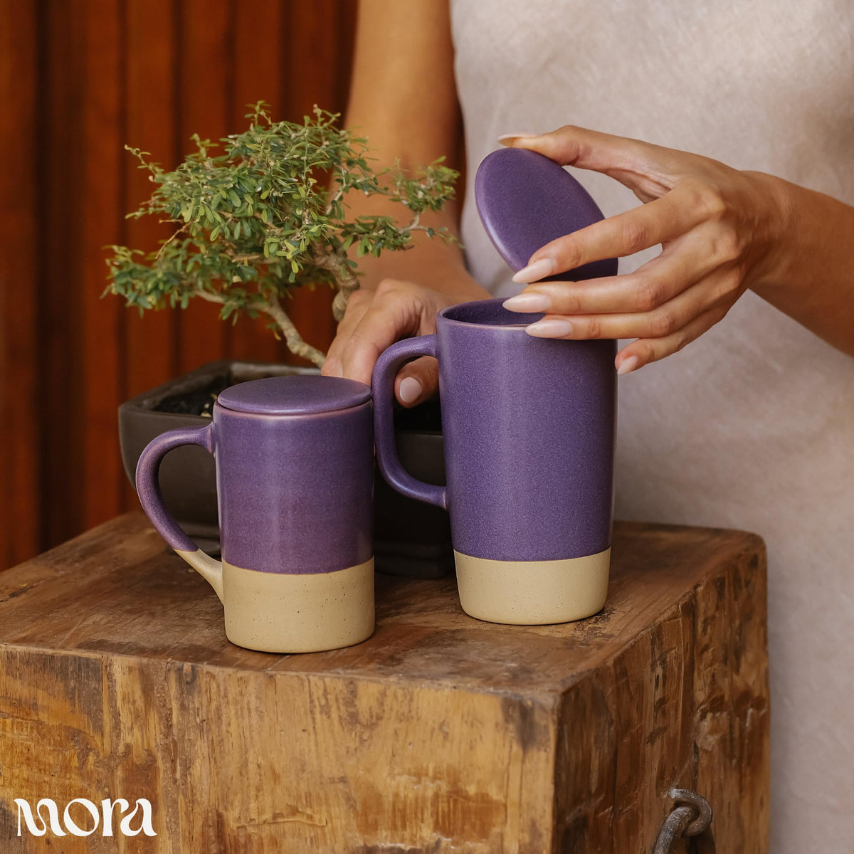 Mora Ceramics Large Tea Mug with Loose Leaf Infuser and Ceramic Lid