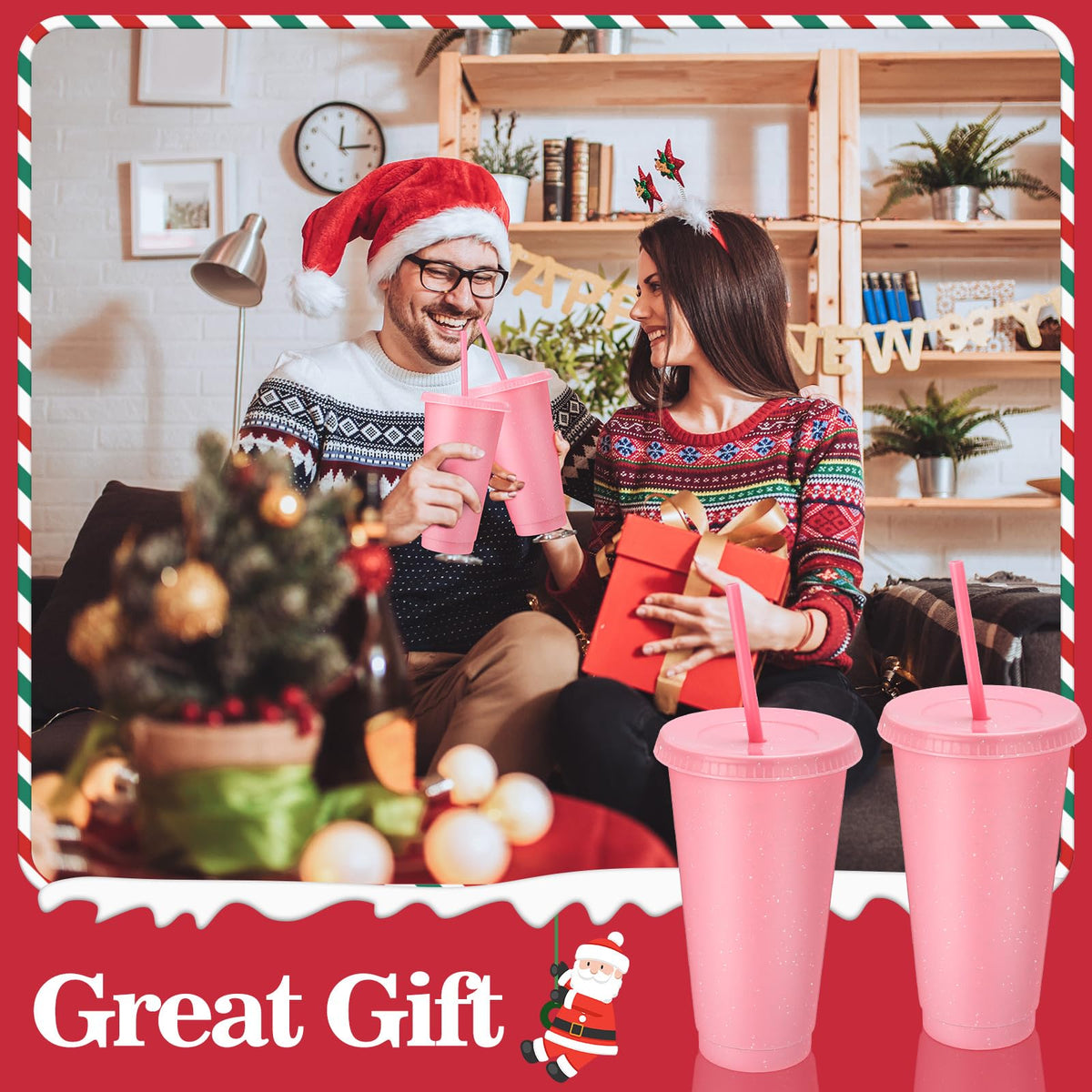 60 Pack Tumbler with Straw and Lid Bulk Cups for Gifts Glitter Plastic Coffee Cups 24 (60 Count)