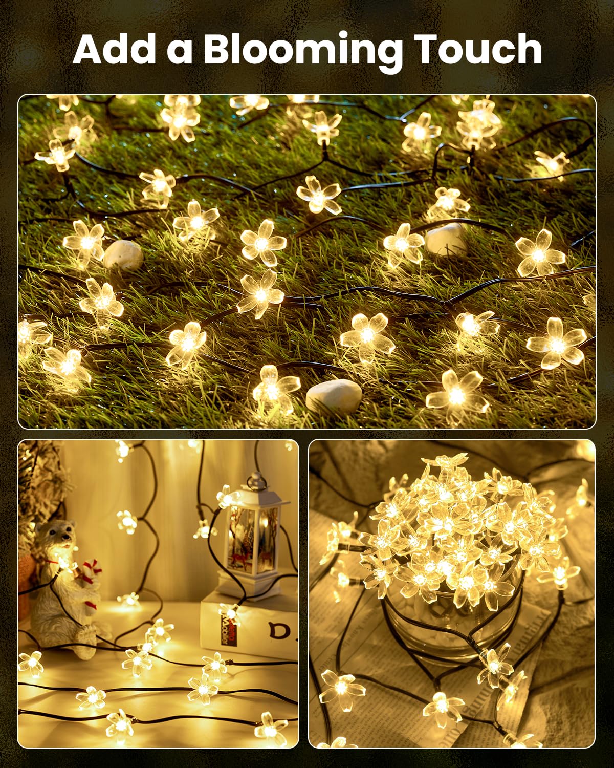 2 Pack Total 52FT 120 LED Solar String Lights Flower Outdoor Waterproof Fairy Lights for Garden Yard Fence Patio Christmas Tree Wedding Party Decor (120 Count)