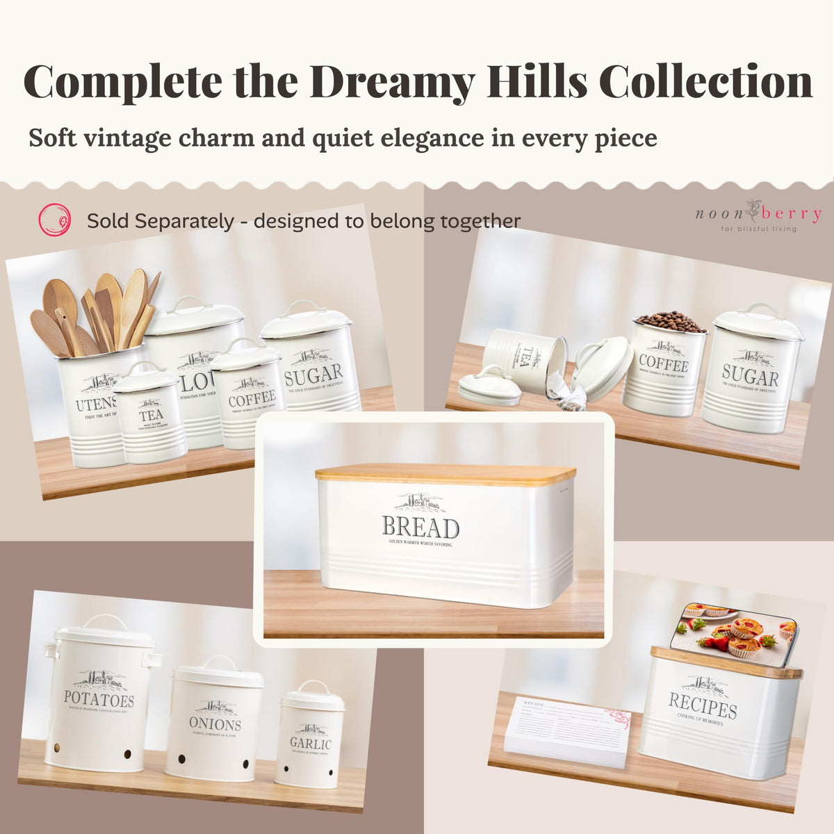 5 Piece Farmhouse Kitchen Canister Sets for Kitchen Counter (5 Count)