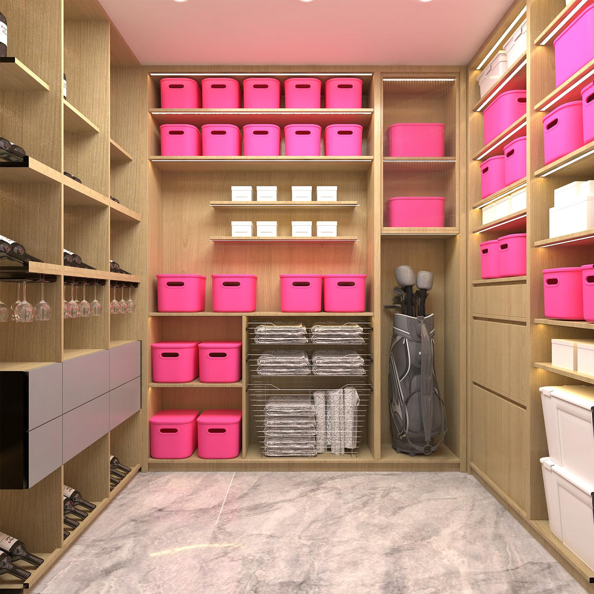 6 Pack Pink Storage Bins with Lids Stackable Storage Container for Organizing (6 Count)