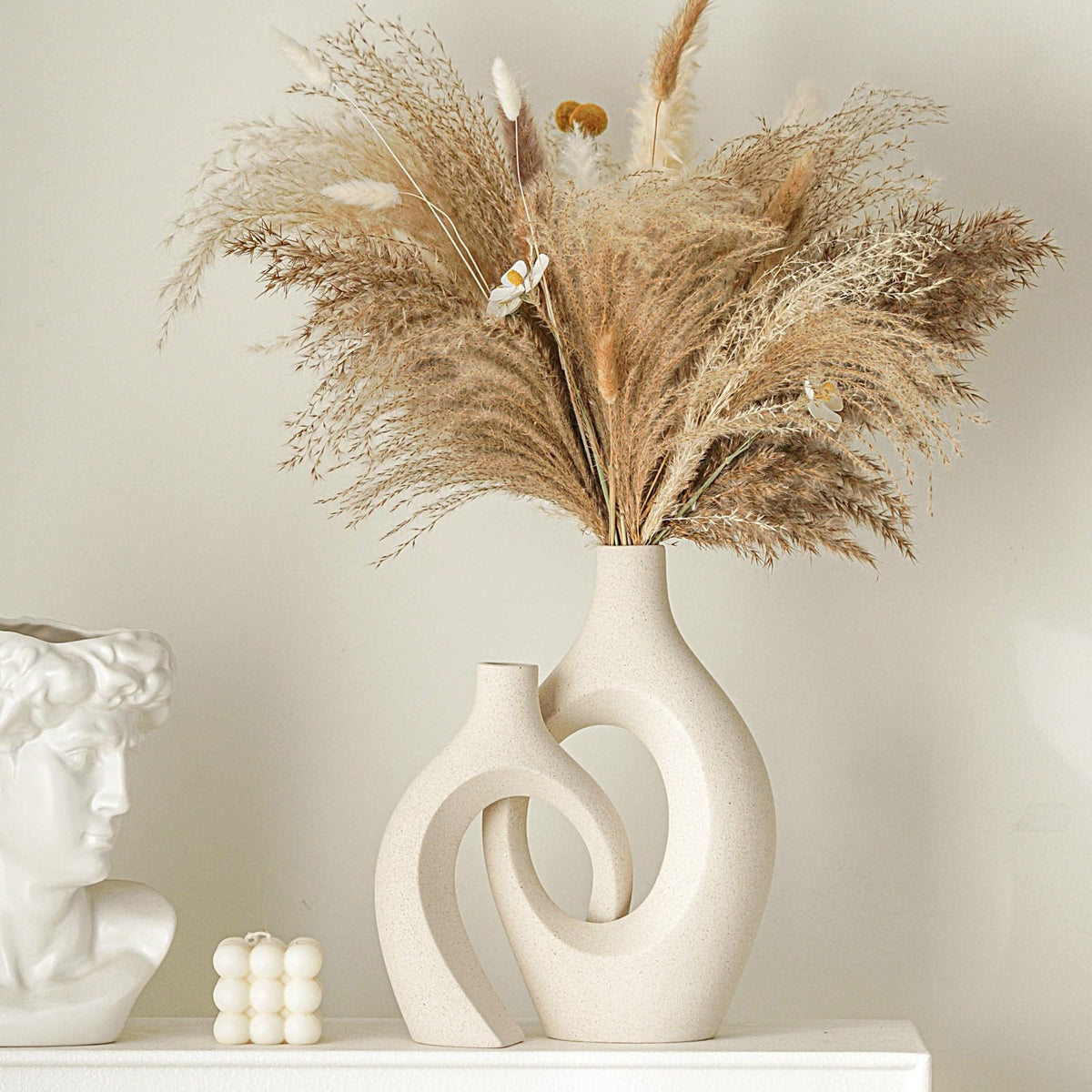 Snuggle Hollow Ceramic Vase Set of 2 for Boho Nordic Modern Decor