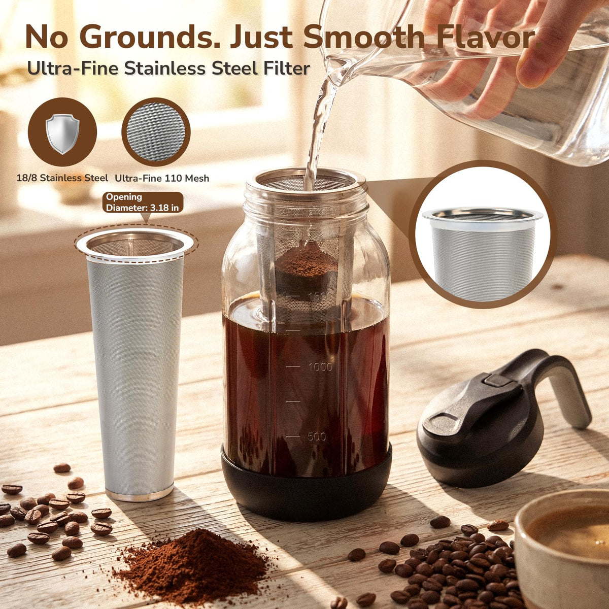 64 oz Cold Brew Coffee Maker with Stainless Steel Filter
