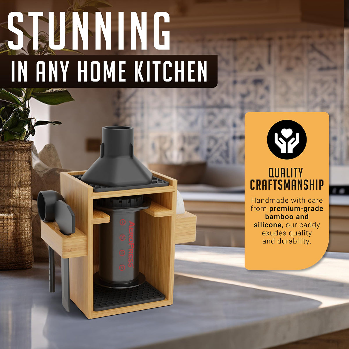 Organizer Stand for AeroPress Bamboo Coffee Caddy Compact Black