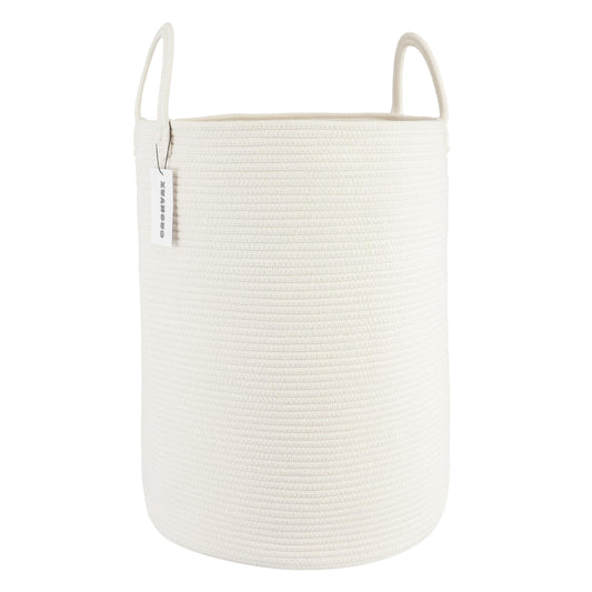 White Cotton Rope Laundry Basket Hamper for Clothes Large