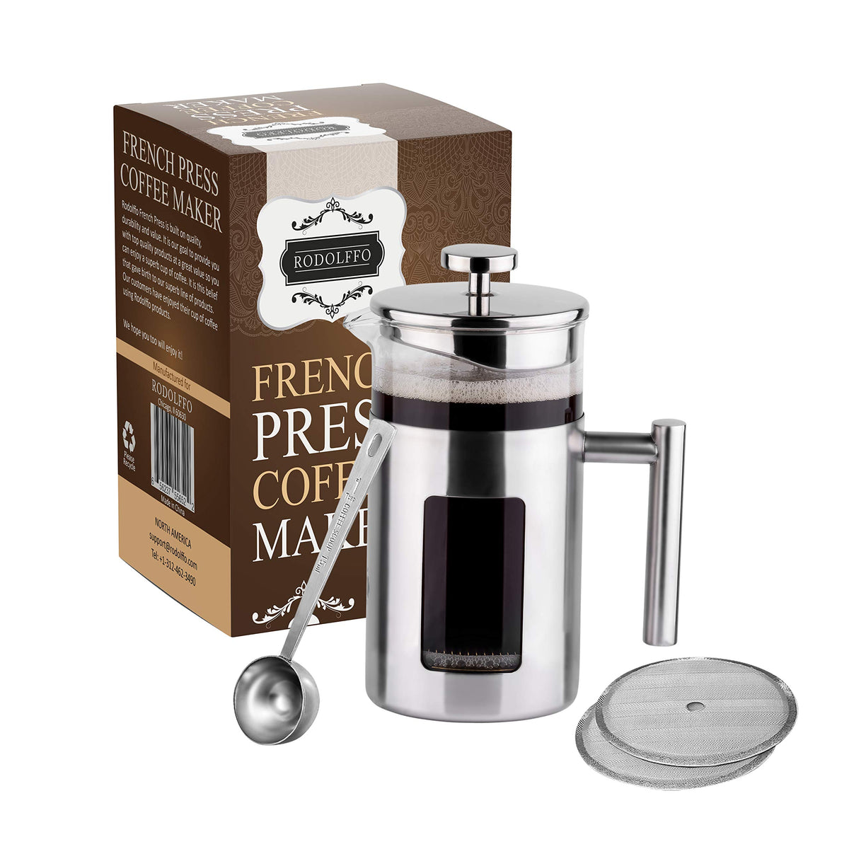34 Ounce French Press Coffee Maker with Stainless Steel 18