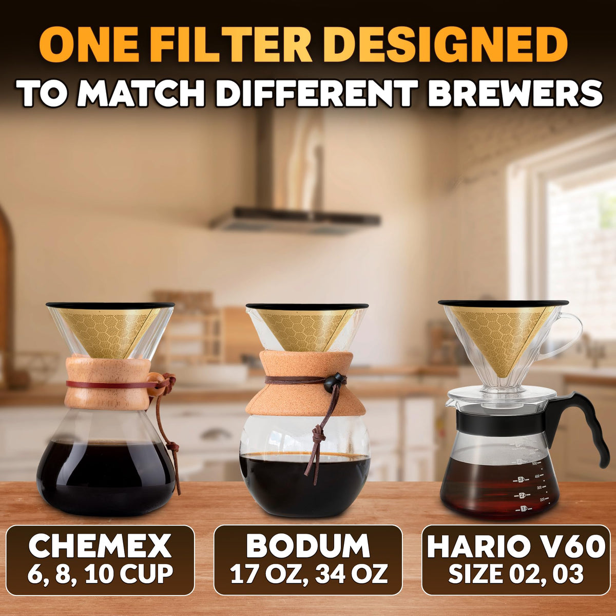 Pour Over Coffee Filter Reusable Stainless Steel (2 Count)